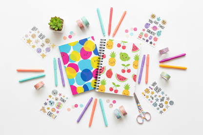 Colourful stationery flat lay