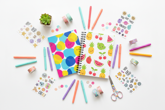 Colourful stationery flat lay